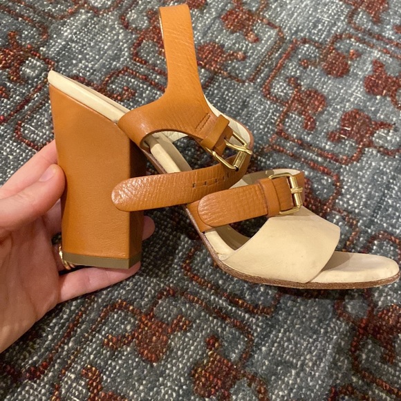 Chloé Leather Heel Sandals in Tan and Cream |size 5.5 - Picture 7 of 15